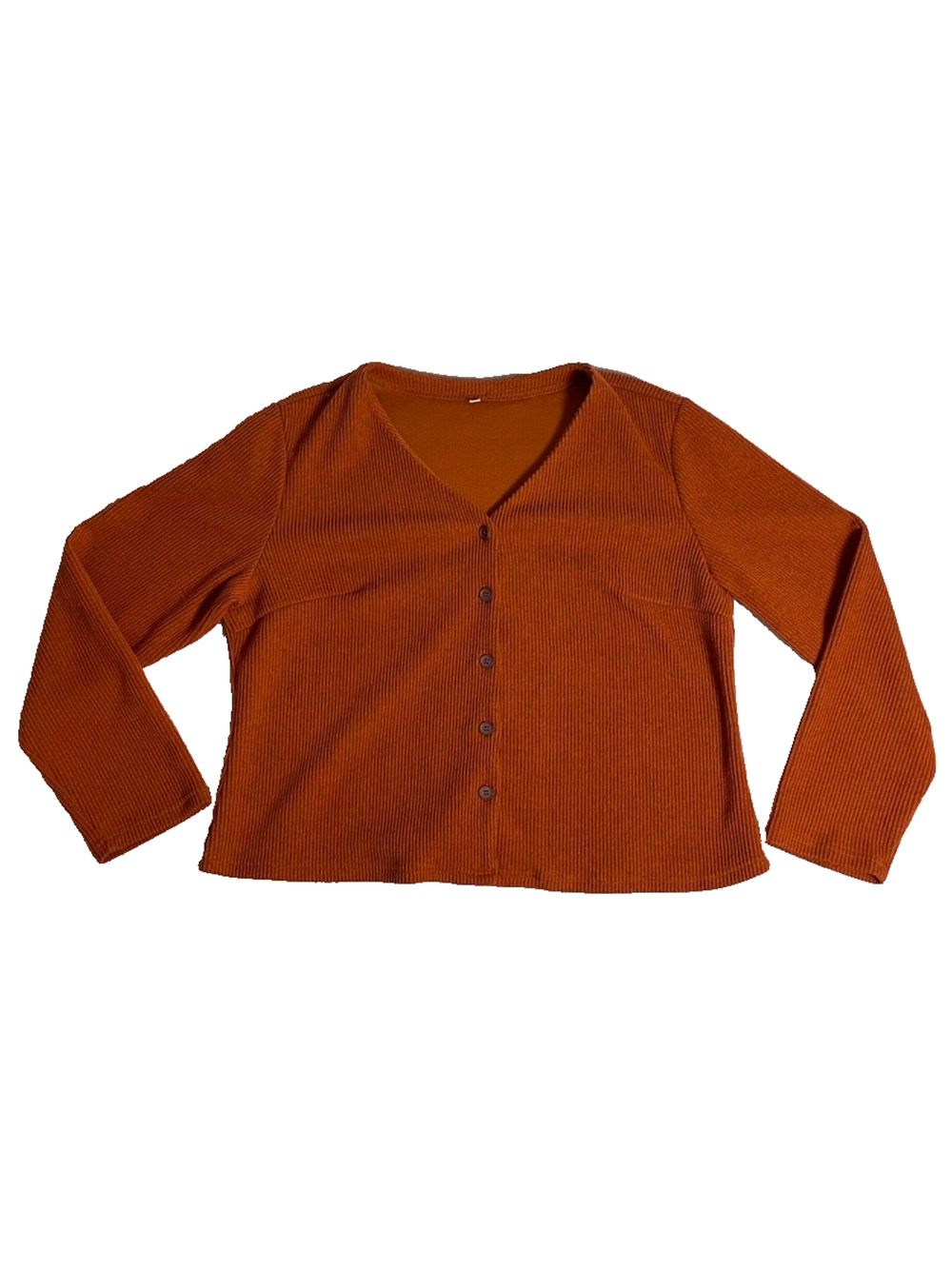Ribbed Button Front Cardigan Womens XXL Rust Orange Long Sleeve Stretch Comfort